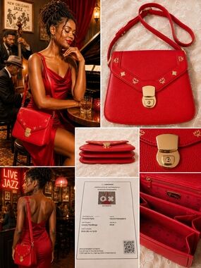 MCM Red Leather Patricia Adjustable Crossbody Bag with Gold Hardware